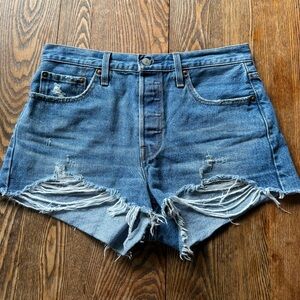 Levi's Blue Jean Shorts Distressed